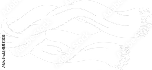 Waving Knotted Winter Scarf Line Art Vector Illustration Outline Drawing Black and White Minimalist Accessory Design