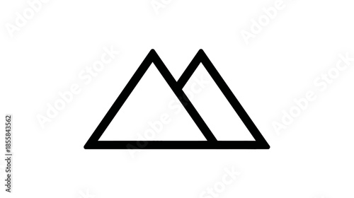 Minimalist geometric mountain peaks line art icon. Abstract black and white outline symbol for nature, adventure, and outdoor recreation.