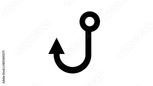 Simple black fishing hook icon isolated on white background, angling equipment symbol, lure, tackle, fishing sport.