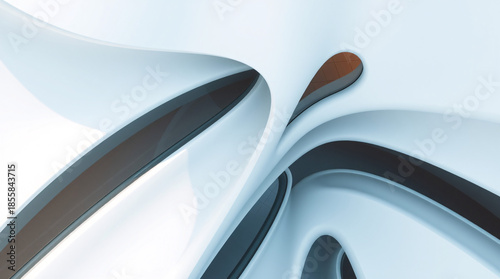 Abstract Futuristic Architecture Background with Smooth Curved Lines and Minimal Modern Design in White and Soft Blue Tones