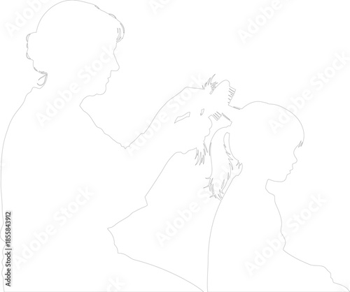 Mother Combing Childs Hair Outline Vector Silhouette Line Art Illustration