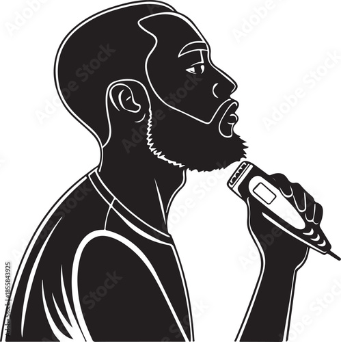 Silhouette of a man trimming his beard with an electric razor illustration