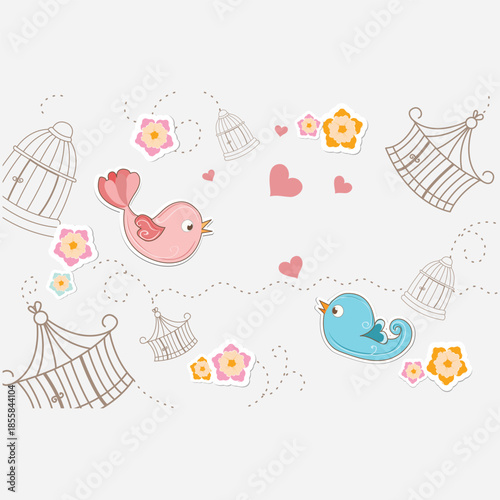 brids with flower background vector