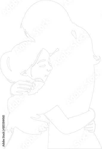 Mother and Child Hugging Line Art Vector Illustration Affectionate Silhouette Outline Drawing