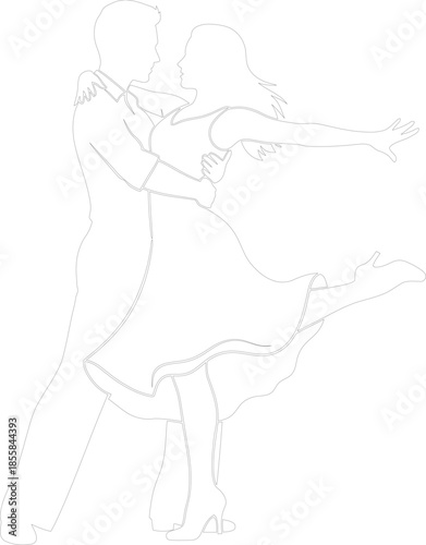 Passionate Dancing Couple Line Art Outline Vector Illustration