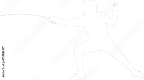 Fencer in Lunge Attack Pose Vector Outline Graphic Minimalist Line Art Illustration of Sword Sport Athlete