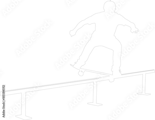 Skateboarder performing a rail grind trick outline vector illustration