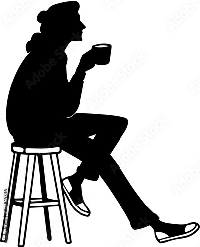 Relaxed Person Silhouette – Black and White Casual Scene