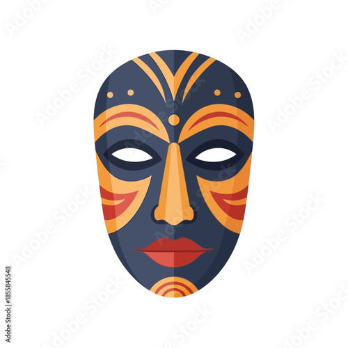Tribal African Mask Icon With Geometric Patterns and Vibrant Colors
