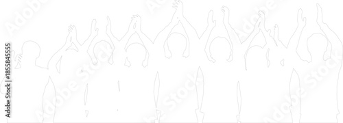 Outline vector silhouette of a cheering and clapping crowd with hands raised at an event