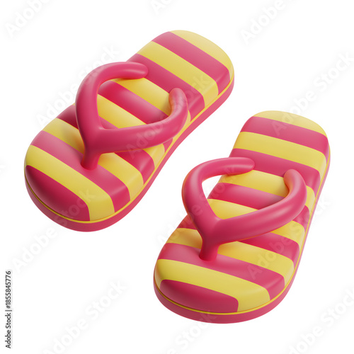 Yellow and Pink Striped Flip Flops