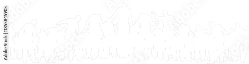 Massive Zombie Horde Silhouette Vector Outline Scary Crowd Border Illustration