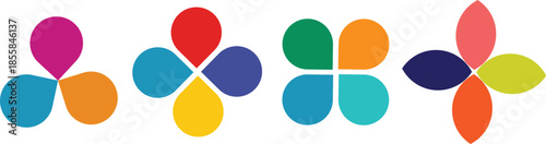 Colorful flower pie chart infographic with 1 to 12 equal segments. Floral pie charts divided on equal parts in leaf shapes isolated on Transparent background
