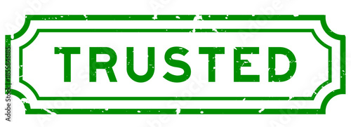 Grunge green trusted word rubber seal stamp on white background