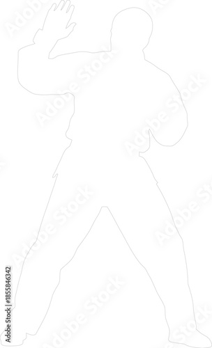 Martial Arts Stance Outline Vector Illustration Karate Man Defensive High Block Pose Silhouette Line Art