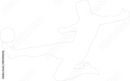 Football soccer player kicking ball in mid air outline vector silhouette design Sports athlete action graphic resource