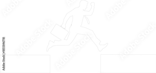 Businessman Jumping Over Gap Outline Drawing Professional Leaping Across Obstacle Symbolizing Business Challenge Risk and Success Vector Art