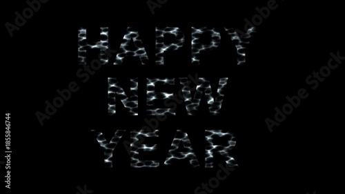 Happy New Year text with caustic effect on plain black background