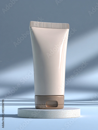 Empty cosmetic sunscreen tube on white background. Beautiful earth colors. Concept of the natural cosmetic and health care. 