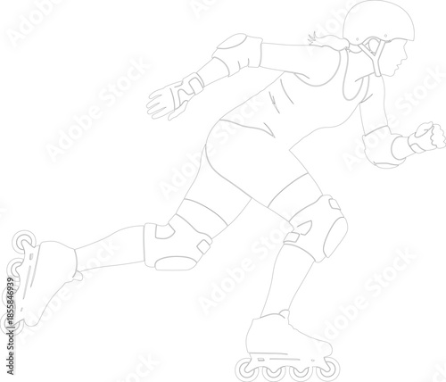 Roller Derby Athlete Inline Skating Line Art Vector Profile View Woman Rollerblader Outline Drawing