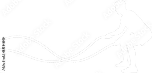 Battle Rope Workout Outline Vector Illustration of Man Exercising Dynamic Waves Fitness Training Graphic Element
