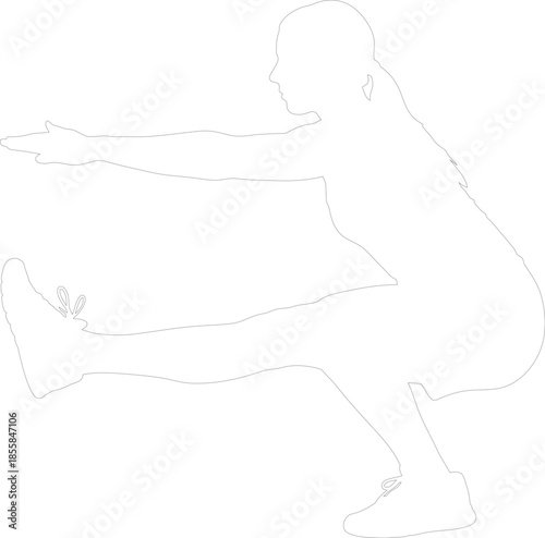Vector Outline of Woman Performing Pistol Squat Exercise Isolated on White Background Minimalist Fitness Workout Graphic