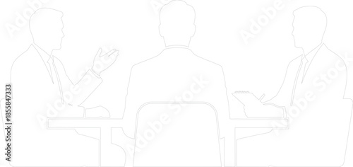 Minimalist Line Art Vector of Three Business People in a Meeting or Interview Discussion