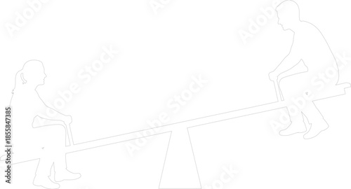 Seesaw silhouette vector illustration Man and woman outline playing teeter-totter game