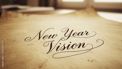 A beautifully crafted typography of New Year Vision on a vintage textured paper with elegant calligraphy