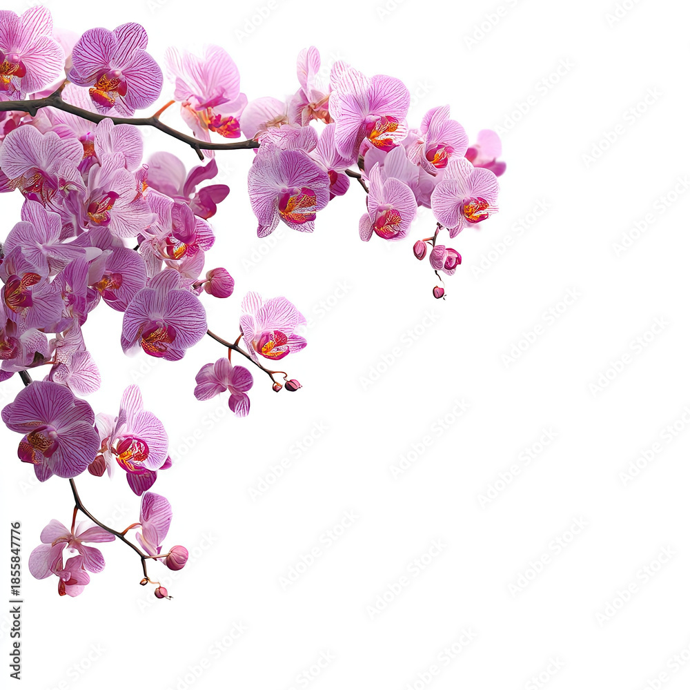 Fototapeta premium Pink orchid flowers branch with delicate petals on white