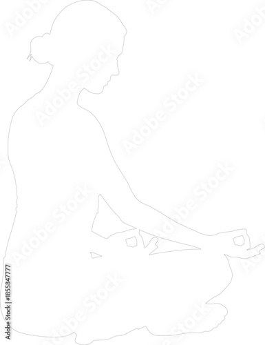 Minimalist vector outline of a woman practicing yoga meditation pose and Jnana Mudra for wellness and peace