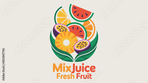 Vibrant Tropical Fruit Blend Logo for Fresh Juice Business