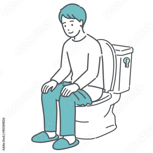 トイレに座ってリラックスしている男性のイラスト（快便・排泄・腸活）