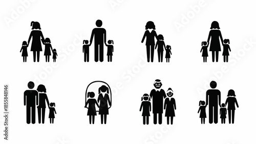 Family Icon Set Representing Diverse Family Structures.