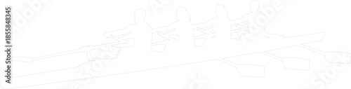 Four Person Rowing Crew Boat Silhouette Outline Minimalist Vector Art