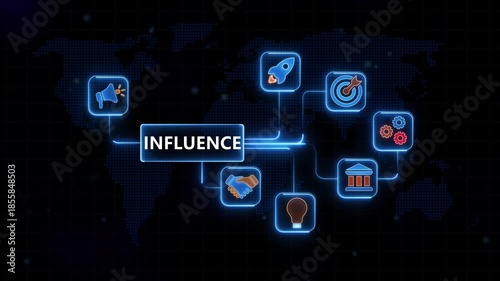 Influence Concept with Business and Map Background marketing leadership
