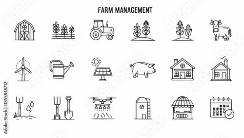 Farm Management Icons Set Agriculture Business Technology.