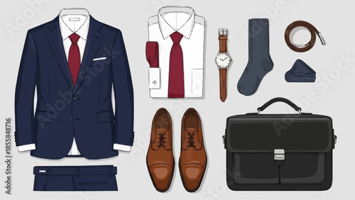 Formal Business Attire and Accessories Collection Flat Lay.