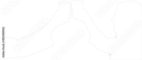 Two people toasting disposable coffee cups outline vector illustration