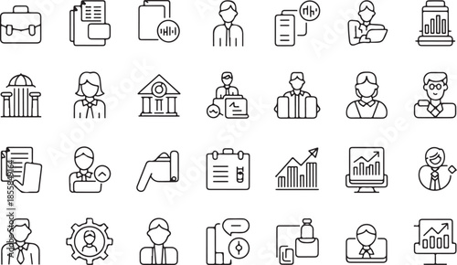 Corporate Business Management and Professional Office Line Art Icon Set Vector