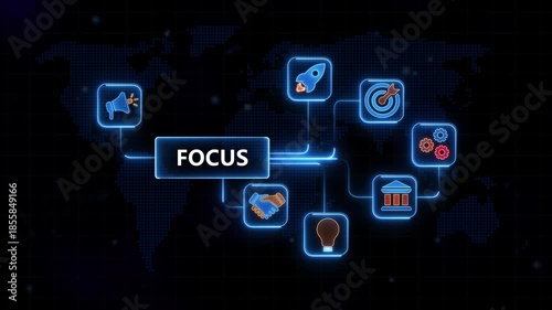 Business strategy focus concept with on map background planning management
