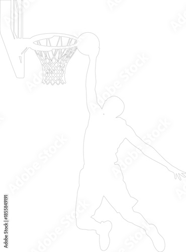 Dynamic Basketball Player Slam Dunk Outline Vector Graphic