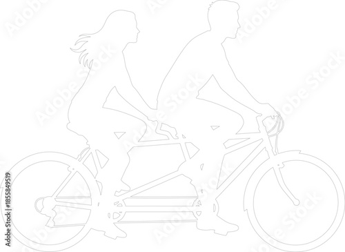 Tandem Bicycle Ride Couple Silhouette Vector Graphic Outline of Man and Woman Cycling Together