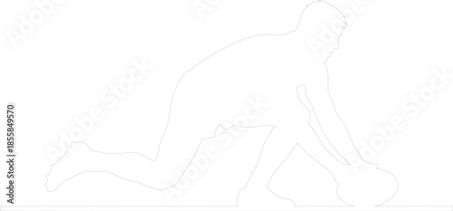 Curling Player Athlete Silhouette Outline Delivery Action Line Art Vector Illustration