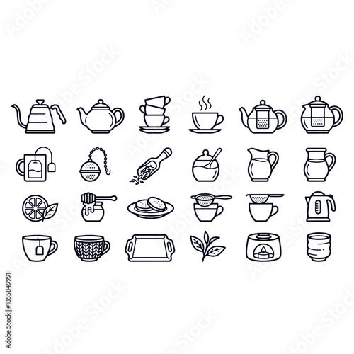 Tea Time,hot tea Icons black and white vector design 