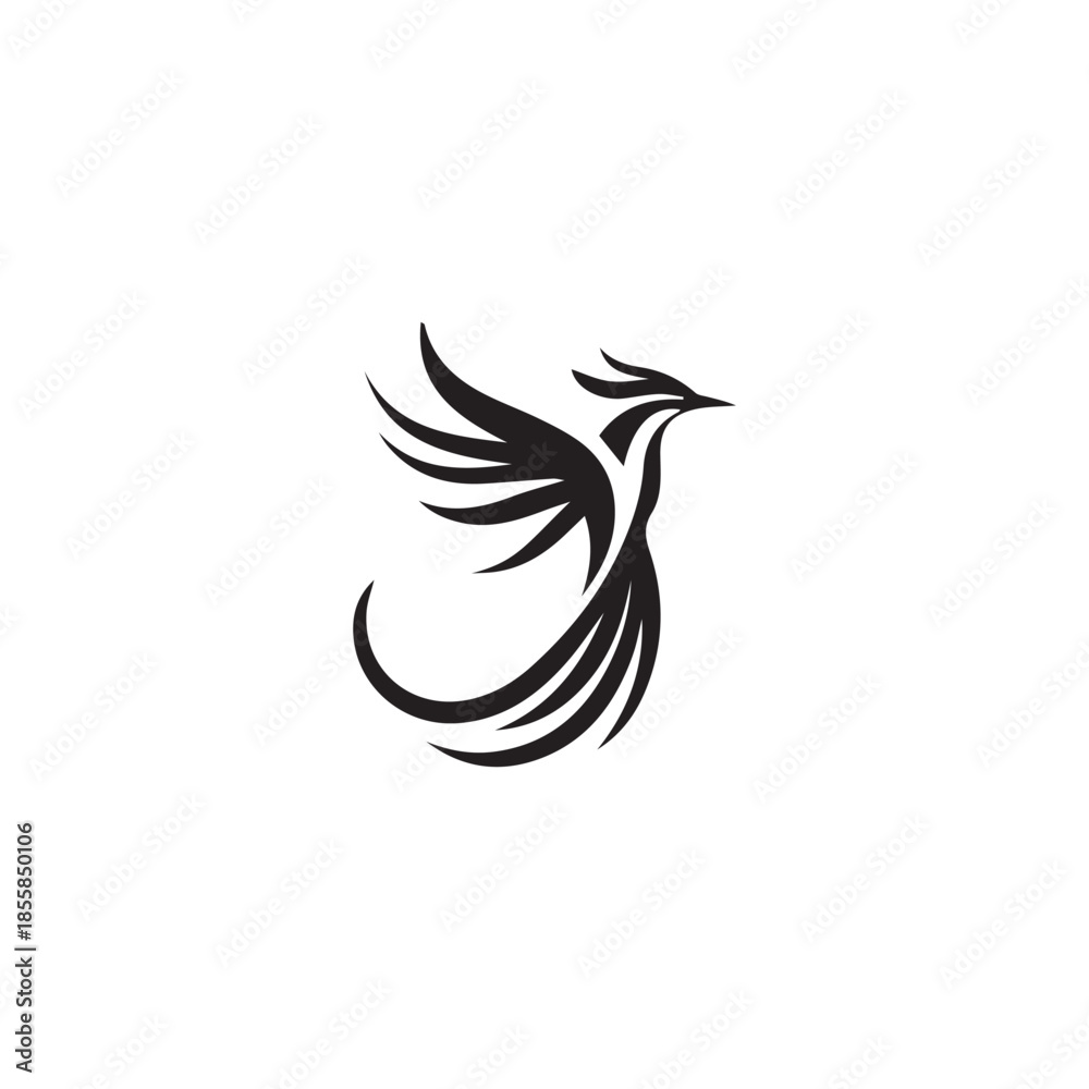 Fototapeta premium Stylized black phoenix bird logo against a white background