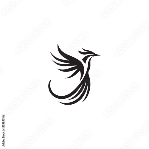 Stylized black phoenix bird logo against a white background