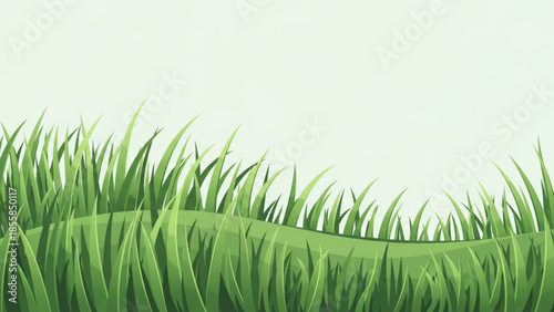 Vibrant green grass blades on a light green background, natural scenery with lush foliage and empty space