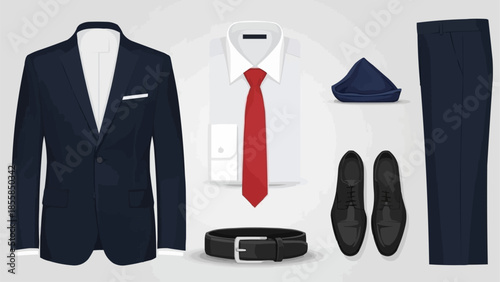 Formal Menswear Outfit Flat Lay Composition.