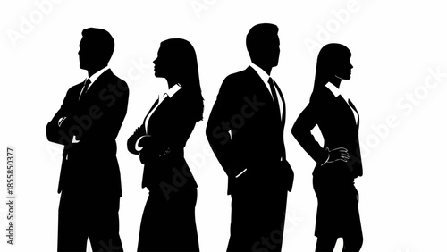 Four Business People Silhouettes Standing Confidently Together.